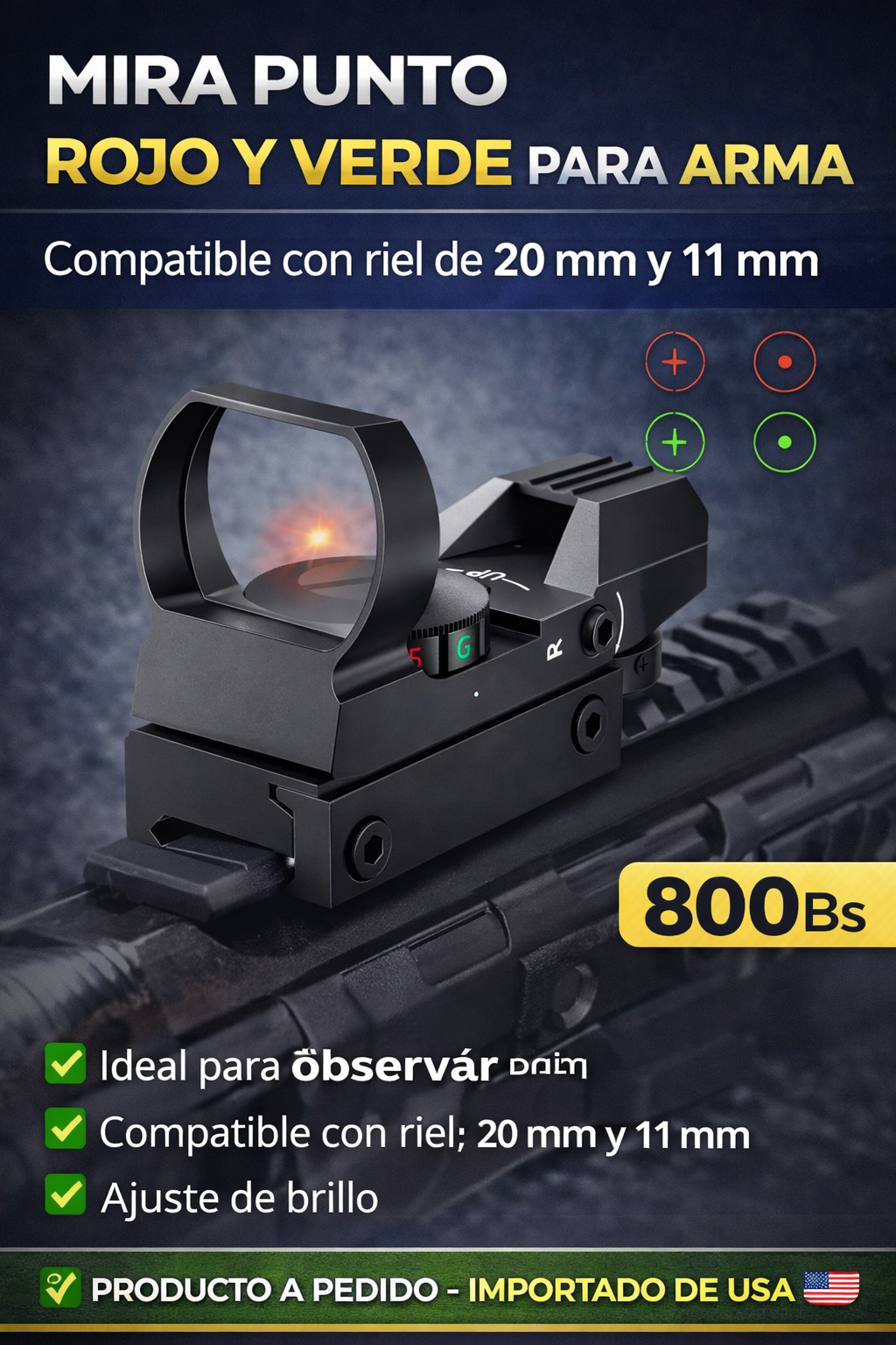 MIRA PUNTO ROJO Y VERDE PARA ARMA